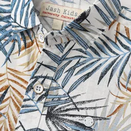 Jash Kids Cotton Woven Half Sleeves Tropical Theme Print Shirt - Blue Brown & White image 3