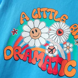kookie kids india Kookie Kids Half Sleeves T-Shirt With Floral & Text Print - Blue image 3
