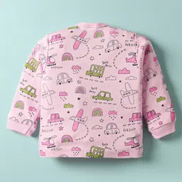 Mini Donuts Sinker Knit Full Sleeves Co-ord Night Suit with Vehicle Print - Light Pink image 3