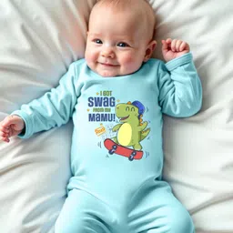 KNITROOT Cotton Knit Family Theme Full Sleeves Got Swag From My Mamu Text Printed Romper - Blue image 4