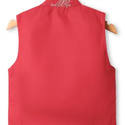 Babyhug Woven Full Sleeves Kurta & Pajama Set with Mirror Work & Embroidered Waistcoat - Navy Blue image 4