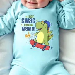 KNITROOT Cotton Knit Family Theme Full Sleeves Got Swag From My Mamu Text Printed Romper - Blue image 5