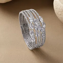 Rubans Rhodium-Plated Brass Marquise & Round Cubic Zirconia Multilayer Bracelet-picture-13