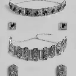 Kord Store Set of 2 Silver-Toned Oxidised Choker Jewellery Sets-image-63