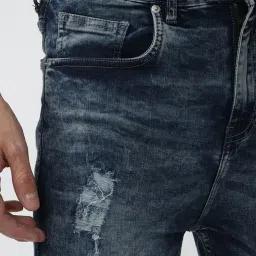 Forever 21 Navy Cotton Regular Fit Distressed Denim Shorts image 4