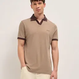 The Bear House Beige Cotton Woven Design Regular Fit Polo T-Shirt-picture-29