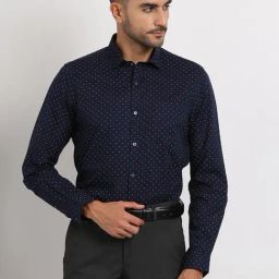 Turtle Blue Cotton Slim Fit Printed Shirt-picture-7