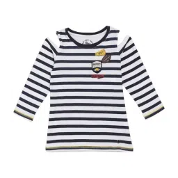 Blue Giraffe Kids White Cotton Striped T-Shirt-image-62