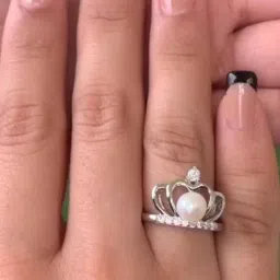 ornate jewels 925 Silver Freshwater Pearl and American Diamond Princess Crown Ring for Women & Girls-picture-20