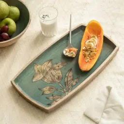 Ellementry Iris Teal Blue Wood Large Serving Platter - Set of 1-image-72