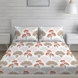 Layers Tropical Fever Nature Orange 144 TC Cotton King Bed Sheet with 2 Pillow Covers-picture-10