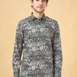 Peregrine by Pantaloons Dark Blue Cotton Slim Fit Printed Shirt-image-75