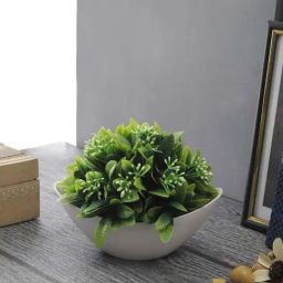 Foliyaj Green & White Plastic Artificial Plant With Leaves And Flowers-picture-38