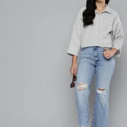 Levi's Women's High Rise Ribcage Crop Blue Bootcut Jeans image 4