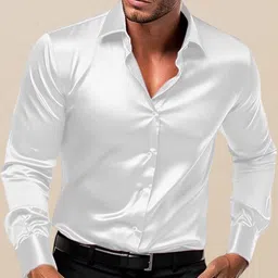 INDOPRIMO Spread Collar Long Sleeves Satin Casual Shirt-picture-37