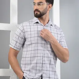 Crimsoune Club Purple Cotton Slim Checks Shirt-image-91