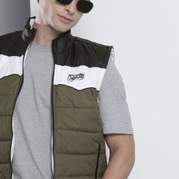 The Indian Garage Co Men Olive Green & White Striped Padded Jacket-picture-13