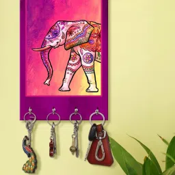 999Store Pink & Beige MDF Decorative Wall Mount Key Holder - Set of 1 image 1