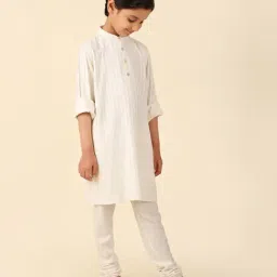 Fabindia Kids Off White Striped Full Sleeves Kurta image 4