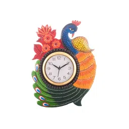 eCraftIndia KWC635 Exotic and Stylish Colorful Peacock Wooden Handcrafted Wooden Wall Clock-image-90