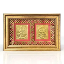 Art Street Gold Toned And Pink Self Design Lakshmi & Ganesh Photo Frame image 3