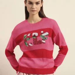 Vero Moda Pink Regular Fit Color-Block Sweater-picture-17