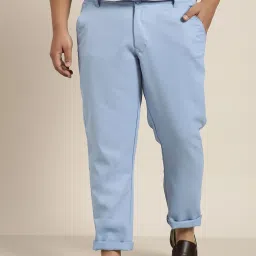 Sojanya Blue Cotton Regular Slim Fit Self Pattern Flat Front Trousers image 1