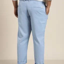 Sojanya Blue Cotton Regular Slim Fit Self Pattern Flat Front Trousers image 2