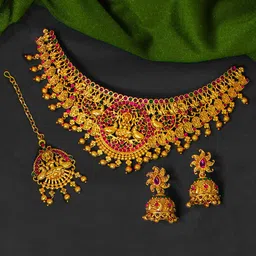 NAGNESHI ART Gold-Plated Artificial Stone-Studded & Beaded Jewellery Set image 4