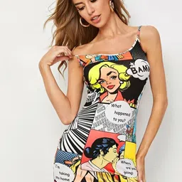 VANGULL Women Graphics Print Shoulder Straps Mini Sheath Dress image 5