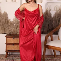 HOUSE OF ELORRA Women Cowl Neck Satin Regule Maxi Nightdress With Robe-picture-10