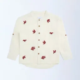 HOP Kids by Westside Cream Embroidered Cotton Shirt-image-22