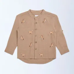 HOP Kids by Westside Brown Animal Embroidered Cotton Shirt-image-88