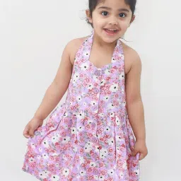 Campana Kids Purple Cotton Floral Print Dress image 1