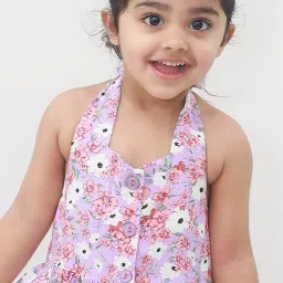 Campana Kids Purple Cotton Floral Print Dress image 3