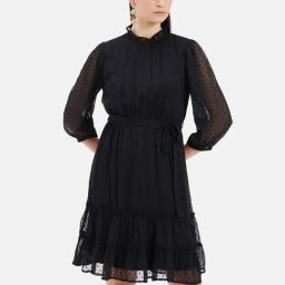 Kazo Black Self Design A Line Dress-picture-7