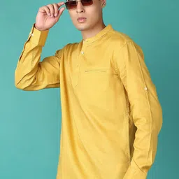 V-Mart Men Band Collar Solid Cotton Casual Shirt-image-5