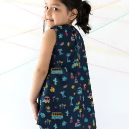 Campana Kids Navy Cotton Printed Dress image 2