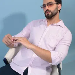 Crimsoune Club Pink Cotton Slim Fit Textured Shirt-picture-42