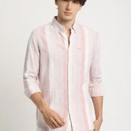 The Bear House Pink Cotton Slim Fit Striped Shirt-image-3