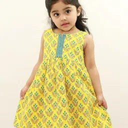 Campana Kids Yellow & Blue Cotton Floral Print Dress image 1