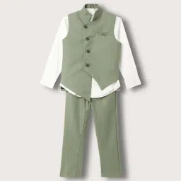 Blue Giraffe Kids Green & White Regular Fit Full Sleeves Shirt Set-image-49