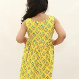 Campana Kids Yellow & Blue Cotton Floral Print Dress image 2