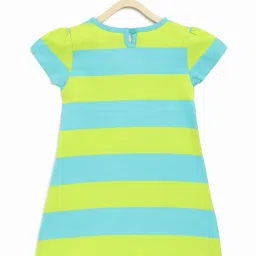 Campana Kids Turquoise & Lime Green Cotton Color Block Pattern Dress image 2