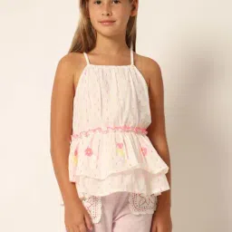 VERO MODA GIRL Pink Cotton Embroidered Top-image-56