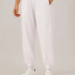 Styli White Cotton Relaxed Fit Joggers image 3
