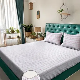 KLOTTHE White Floral 400 TC Pure Cotton Fitted King Double Bedsheet With 2 Pillow Covers-image-81