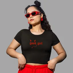 TheBTclub Women Typography Print Crop Top-image-34
