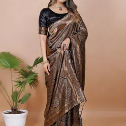 VASTRAAVEDAA Ethnic Motifs Zari Art Silk Handloom Banarasi Saree-picture-13
