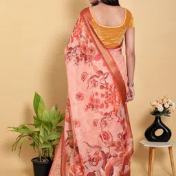 DAATAR Floral Printed Zari Border Fusion Saree image 4